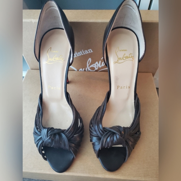 Christian Louboutins Knotted Brown Leather Heels